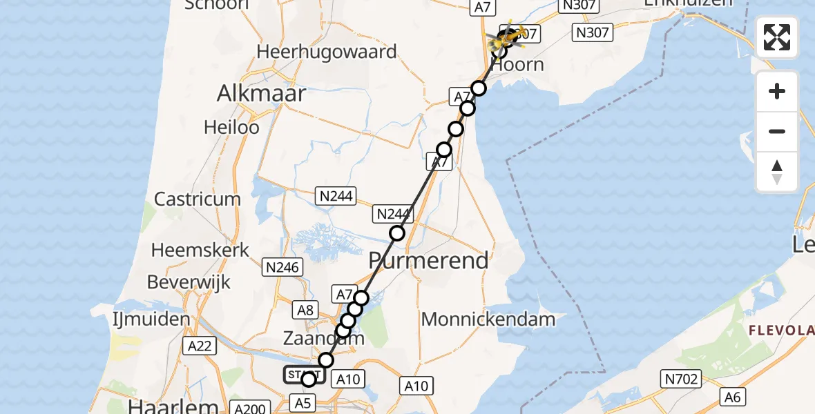 Vluchtroute Traumahelikopter Amsterdam Heliport - Zwaag, 16 september 2026, 19:28
