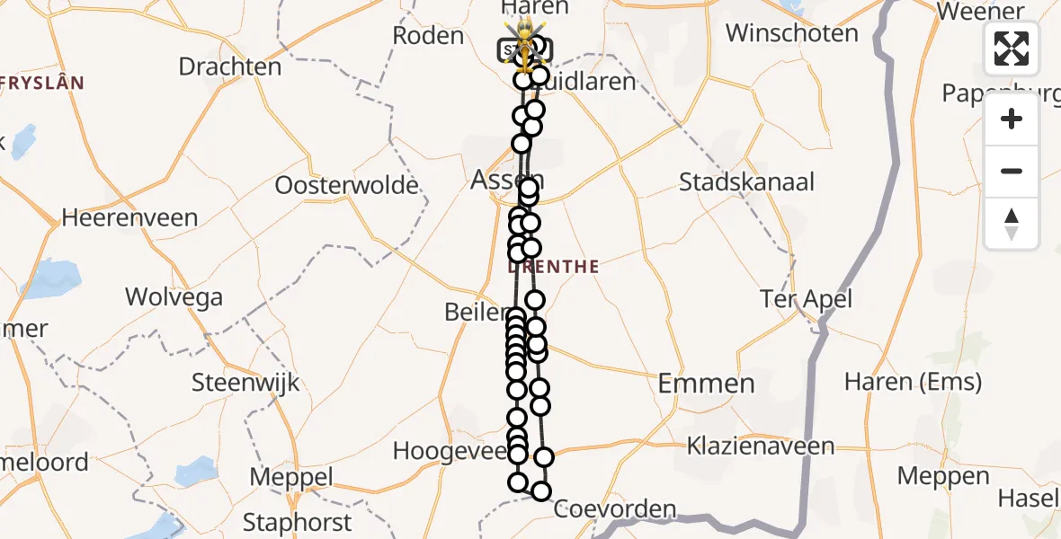 Vluchtroute Traumahelikopter Groningen Airport Eelde - Groningen Airport Eelde, 16 september 2026, 19:30