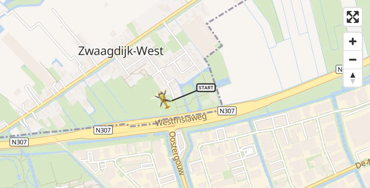 Vluchtroute Traumahelikopter Zwaagdijk-West - Zwaagdijk-West, 16 september 2026, 19:44