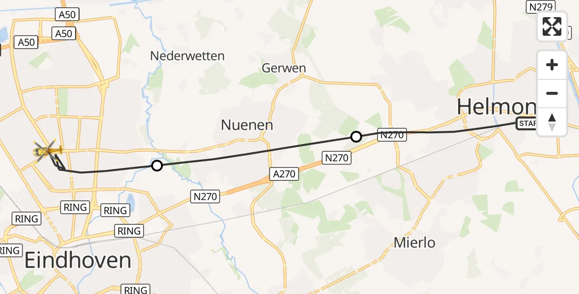 Vluchtroute Traumahelikopter Helmond - Eindhoven, 16 september 2026, 19:48