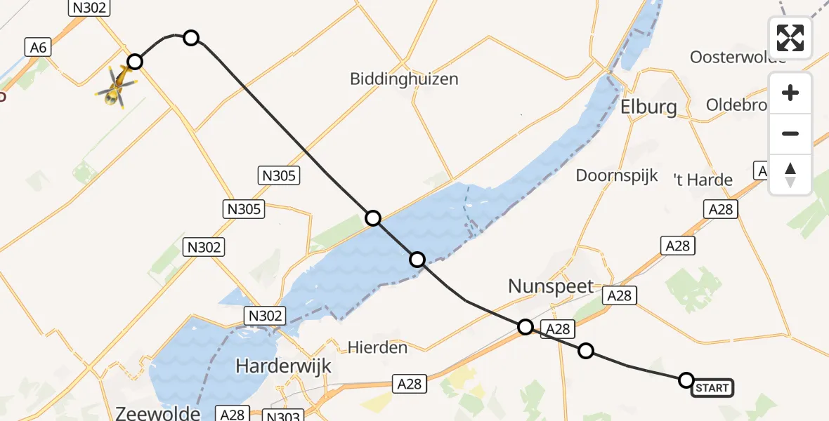 Vluchtroute Traumahelikopter Emst - Lelystad Airport, 16 september 2026, 19:49