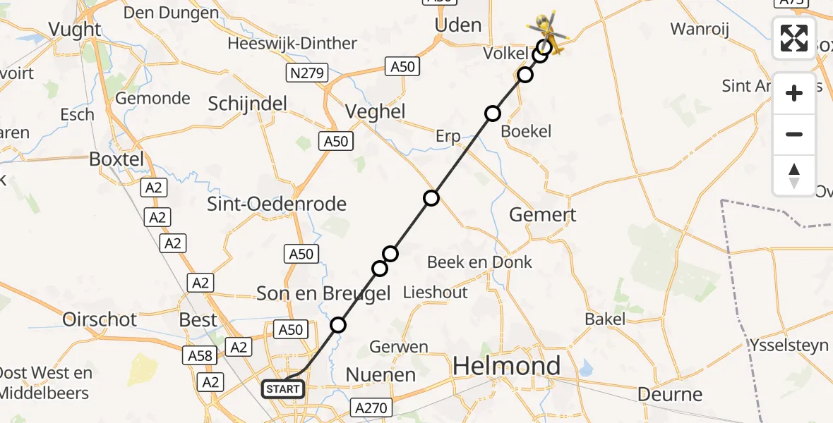 Vluchtroute Traumahelikopter Eindhoven - Vliegbasis Volkel, 16 september 2026, 20:13