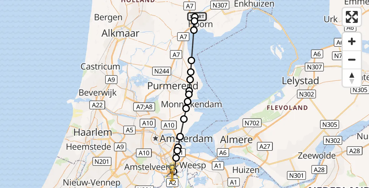 Vluchtroute Traumahelikopter Zwaagdijk-West - Amsterdam UMC Helipad, 16 september 2026, 20:17