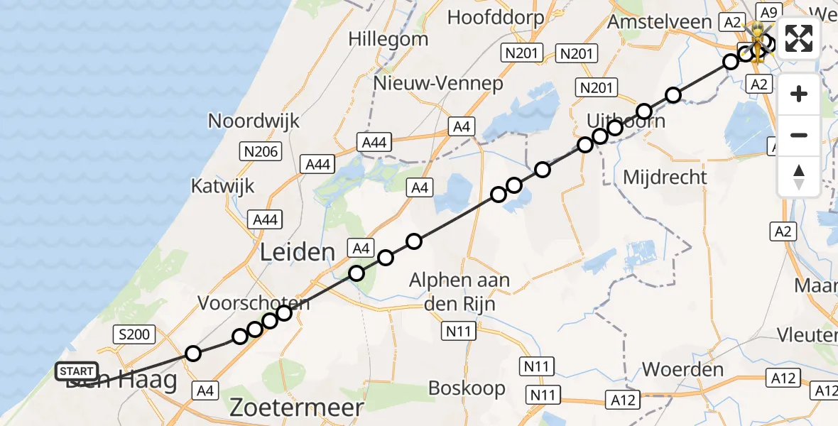 Vluchtroute Traumahelikopter 's-Gravenhage - Amsterdam UMC Helipad, 16 september 2026, 21:02