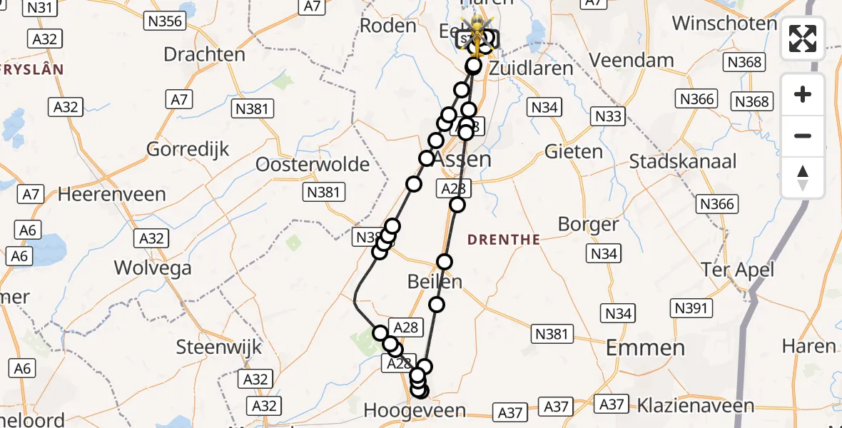 Vluchtroute Traumahelikopter Groningen Airport Eelde - Groningen Airport Eelde, 17 september 2026, 02:24