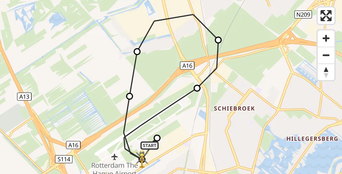 Vluchtroute Traumahelikopter Rotterdam The Hague Airport - Rotterdam The Hague Airport, 17 september 2026, 04:50