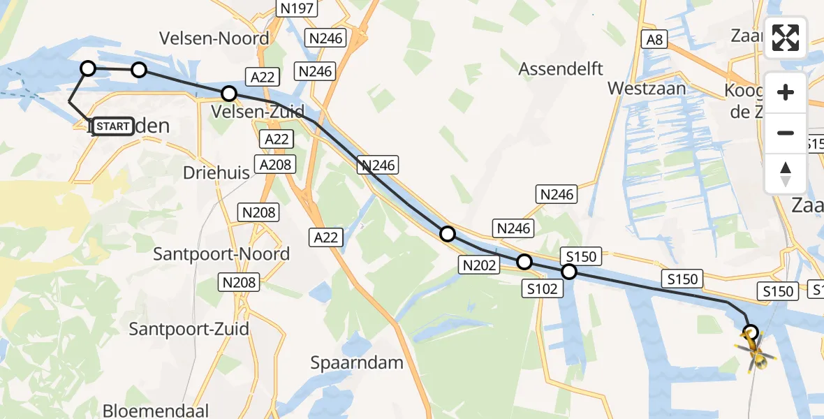 Vluchtroute Traumahelikopter IJmuiden - Amsterdam Heliport, 17 september 2026, 06:01
