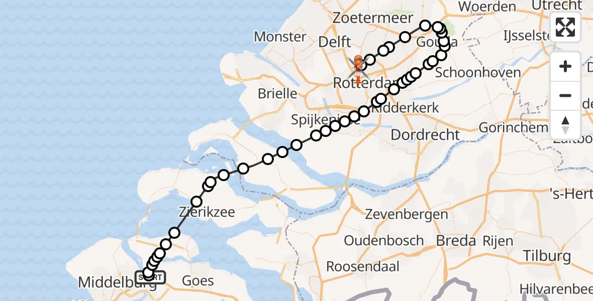 Vluchtroute Kustwachthelikopter Vliegveld Midden-Zeeland - Rotterdam The Hague Airport, 17 september 2026, 06:46
