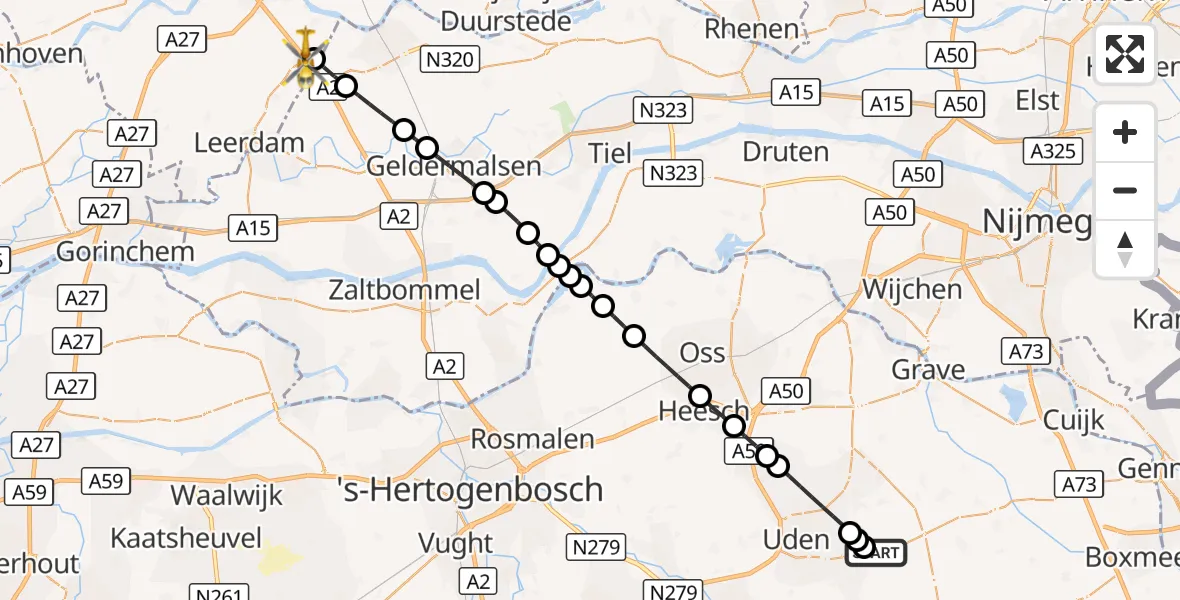 Vluchtroute Traumahelikopter Vliegbasis Volkel - Everdingen, 17 september 2026, 08:09