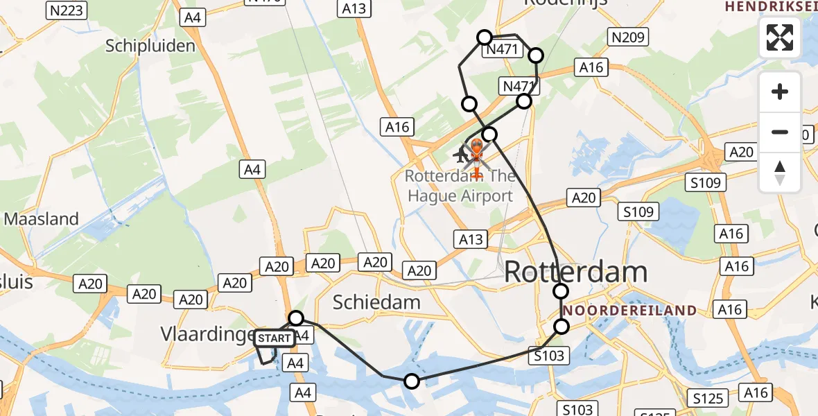 Vluchtroute Kustwachthelikopter Vlaardingen - Rotterdam The Hague Airport, 17 september 2026, 08:55