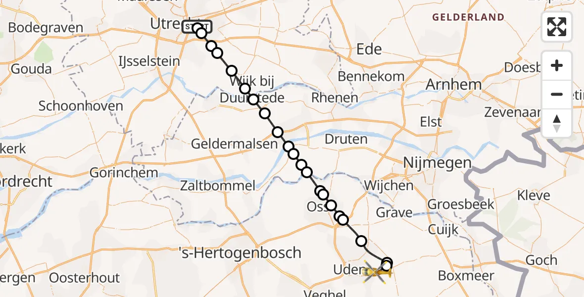 Vluchtroute Traumahelikopter Universitair Medisch Centrum Utrecht - Vliegbasis Volkel, 17 september 2026, 09:08