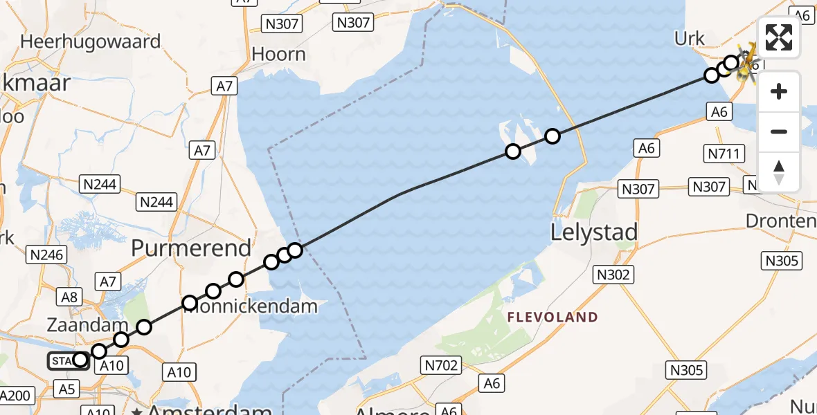 Vluchtroute Traumahelikopter Amsterdam Heliport - Nagele, 17 september 2026, 09:18