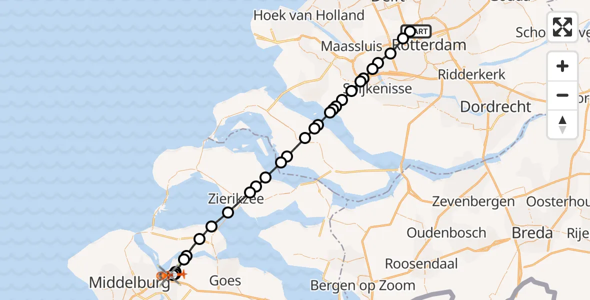 Vluchtroute Kustwachthelikopter Rotterdam The Hague Airport - Vliegveld Midden-Zeeland, 17 september 2026, 09:18