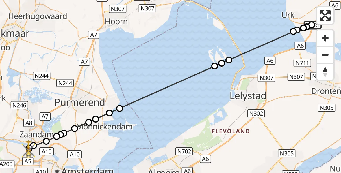Vluchtroute Traumahelikopter Tollebeek - Amsterdam Heliport, 17 september 2026, 09:45