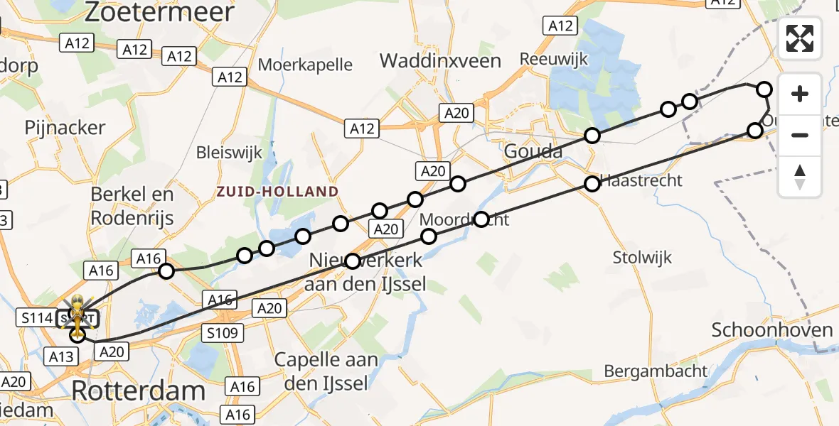 Vluchtroute Traumahelikopter Rotterdam The Hague Airport - Rotterdam The Hague Airport, 17 september 2026, 10:12