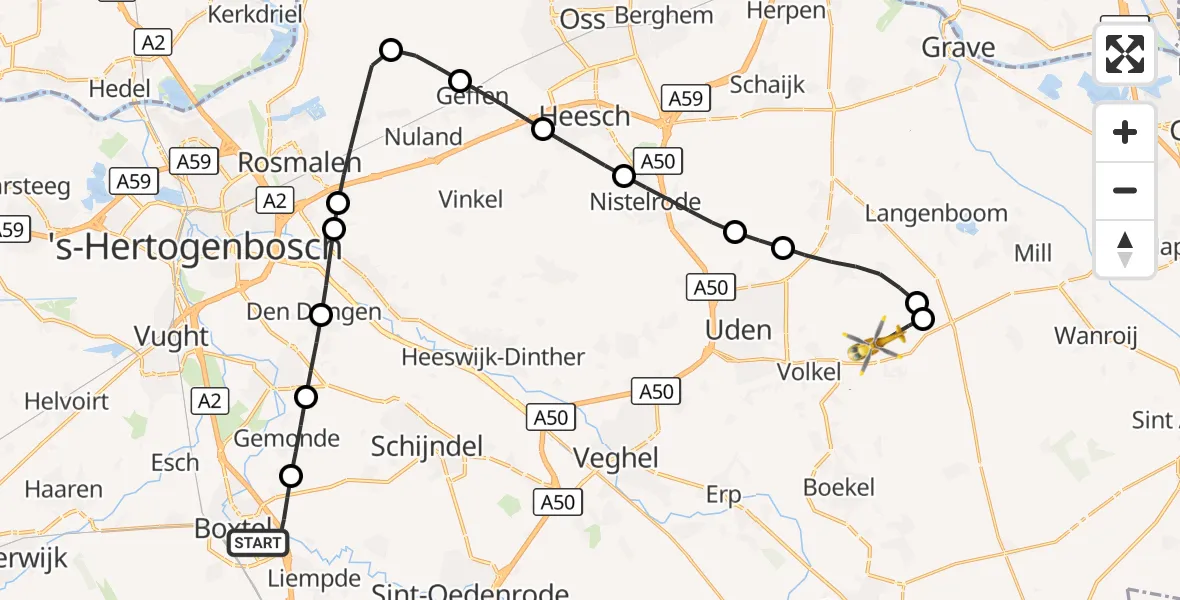 Vluchtroute Traumahelikopter Boxtel - Vliegbasis Volkel, 17 september 2026, 10:17