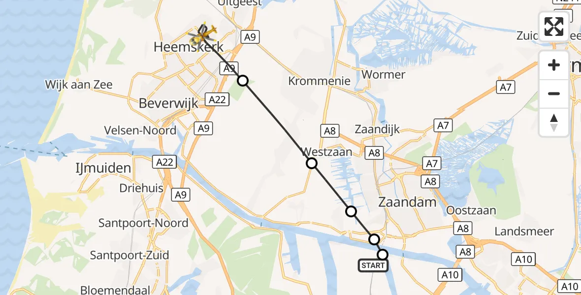 Vluchtroute Traumahelikopter Amsterdam Heliport - Heemskerk, 17 september 2026, 10:26