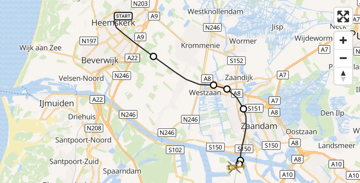 Vluchtroute Traumahelikopter Heemskerk - Amsterdam Heliport, 17 september 2026, 10:44