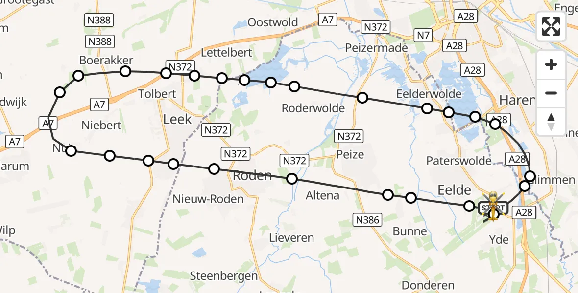 Vluchtroute Traumahelikopter Groningen Airport Eelde - Groningen Airport Eelde, 17 september 2026, 11:15