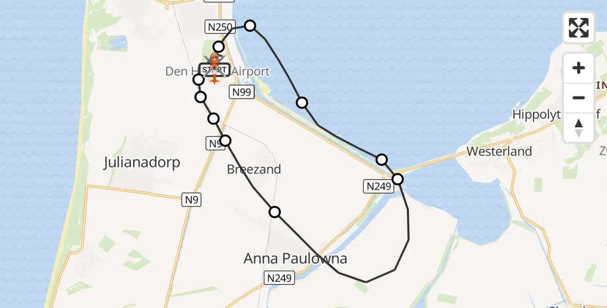 Vluchtroute Kustwachthelikopter Militair vliegveld De Kooy / Den Helder Airport - Militair vliegveld De Kooy / Den Helder Airport, 17 september 2026, 12:10