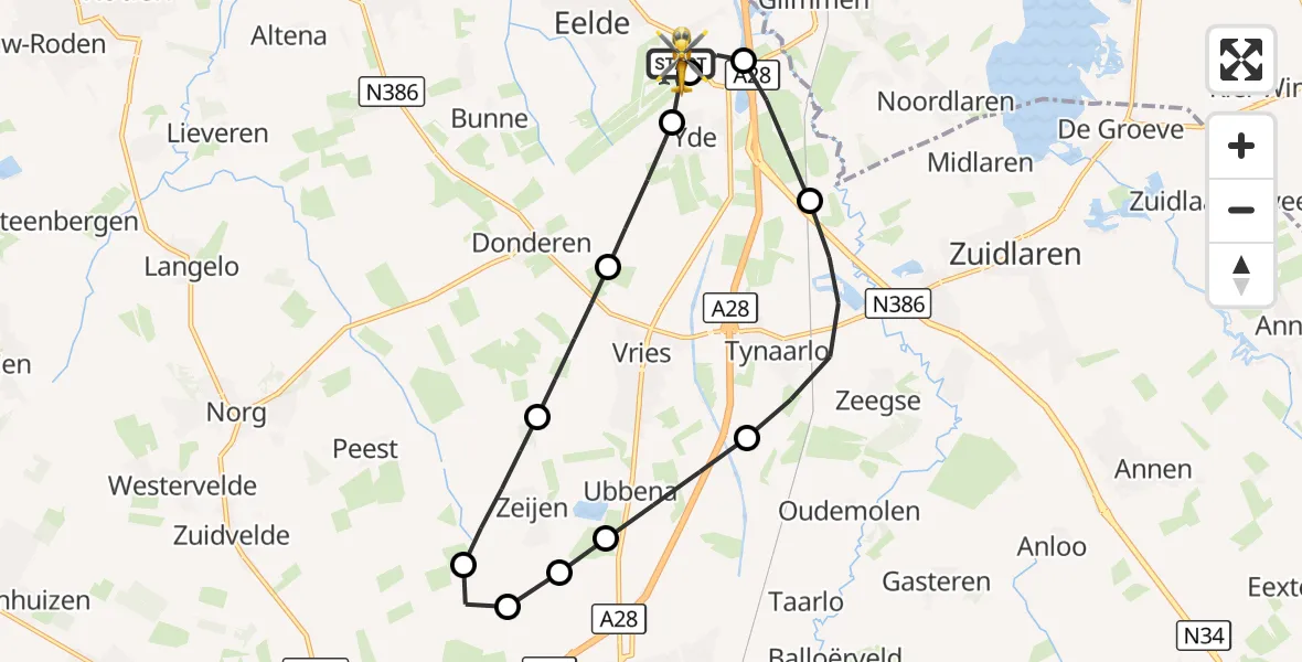 Vluchtroute Traumahelikopter Groningen Airport Eelde - Groningen Airport Eelde, 17 september 2026, 13:03