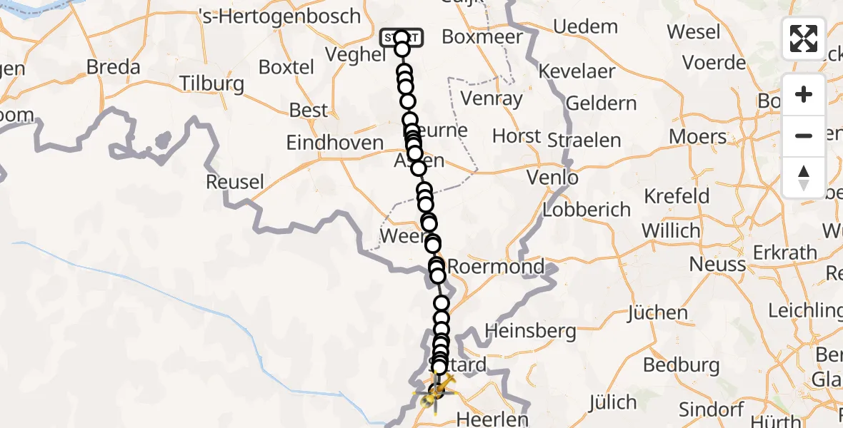 Vluchtroute Traumahelikopter Vliegbasis Volkel - Beek, 17 september 2026, 14:11