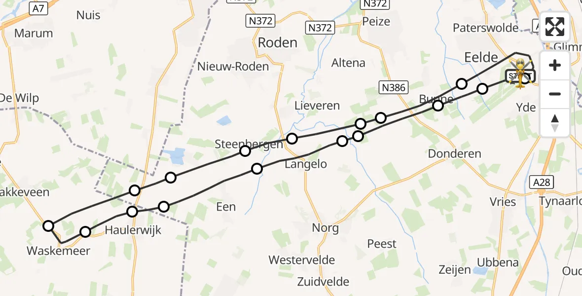 Vluchtroute Traumahelikopter Groningen Airport Eelde - Groningen Airport Eelde, 17 september 2026, 14:49