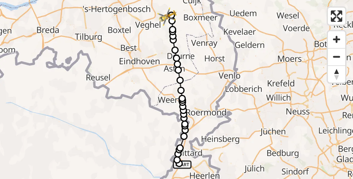 Vluchtroute Traumahelikopter Beek - Vliegbasis Volkel, 17 september 2026, 15:22