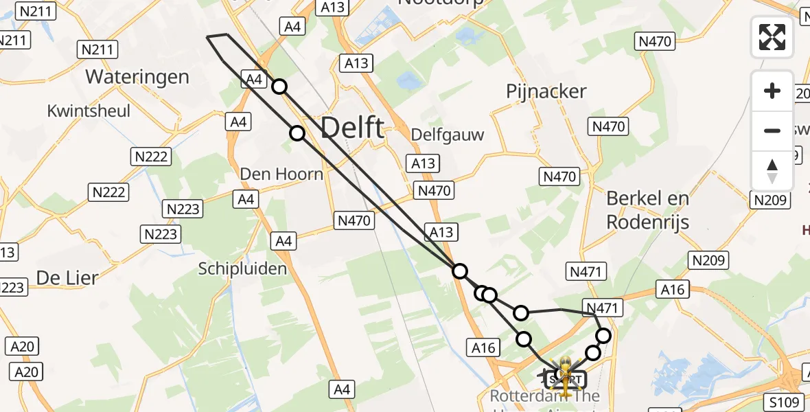 Vluchtroute Traumahelikopter Rotterdam The Hague Airport - Rotterdam The Hague Airport, 17 september 2026, 15:28