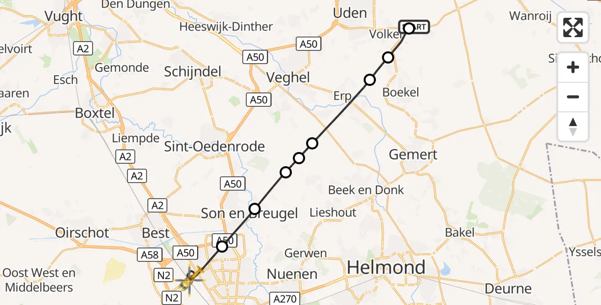 Vluchtroute Traumahelikopter Vliegbasis Volkel - Eindhoven, 17 september 2026, 20:44