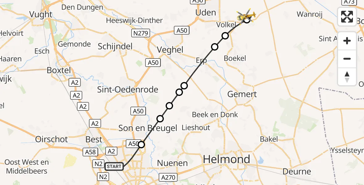 Vluchtroute Traumahelikopter Eindhoven - Vliegbasis Volkel, 17 september 2026, 21:20