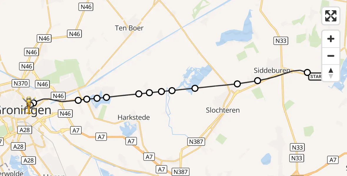 Vluchtroute Traumahelikopter Wagenborgen - Universitair Medisch Centrum Groningen, 17 september 2026, 21:57