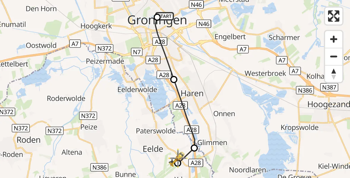 Vluchtroute Traumahelikopter Universitair Medisch Centrum Groningen - Groningen Airport Eelde, 17 september 2026, 22:31