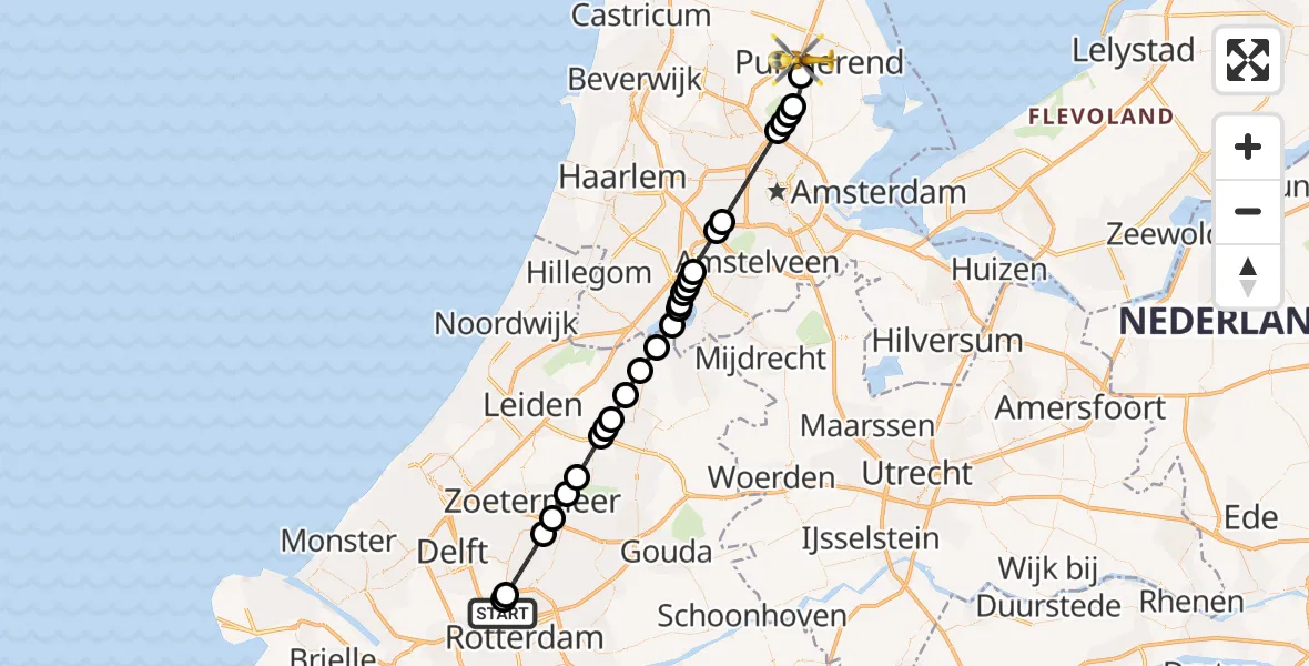 Vluchtroute Traumahelikopter Rotterdam The Hague Airport - Purmerend, 18 september 2026, 07:02