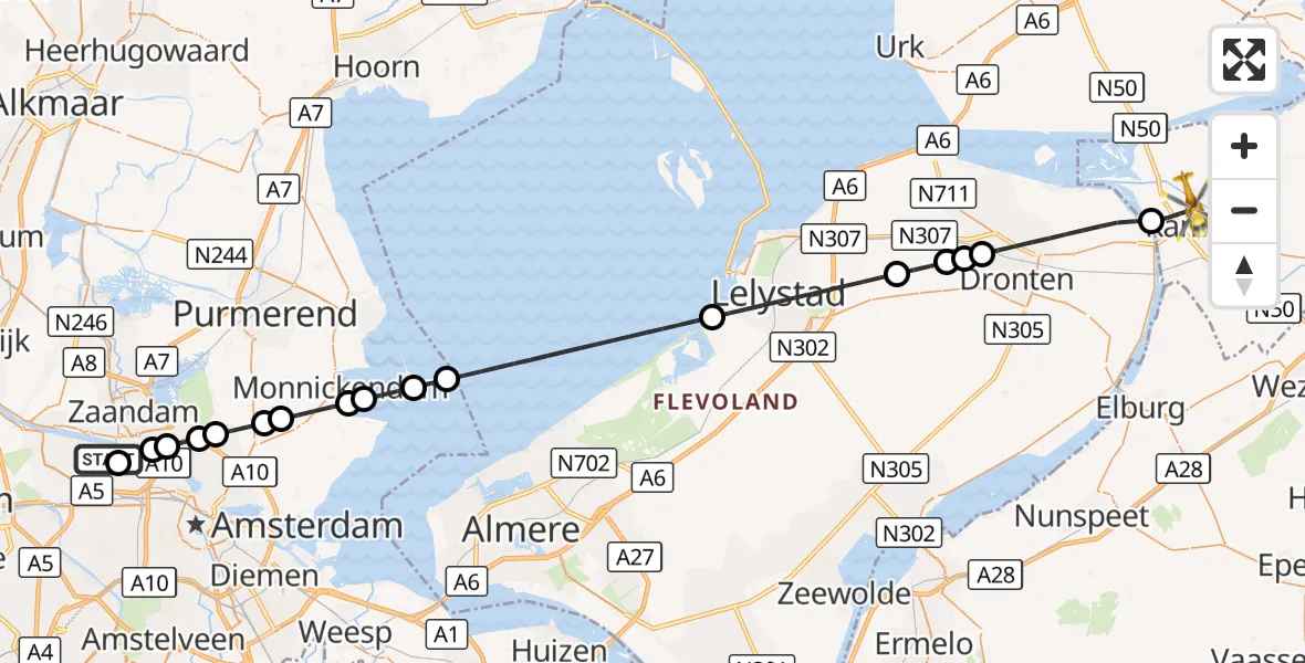 Vluchtroute Traumahelikopter Amsterdam Heliport - Kampen, 18 september 2026, 07:27