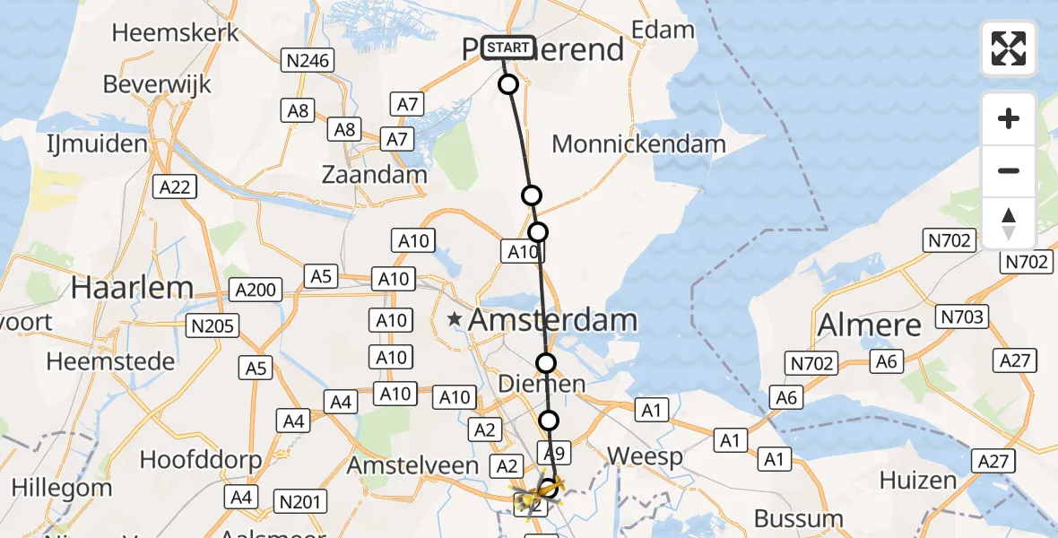 Vluchtroute Traumahelikopter Purmerend - Amsterdam UMC Helipad, 18 september 2026, 07:38