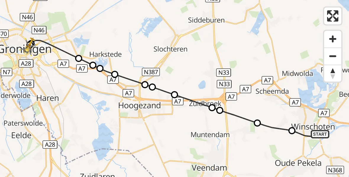 Vluchtroute Traumahelikopter Winschoten - Universitair Medisch Centrum Groningen, 18 september 2026, 07:59