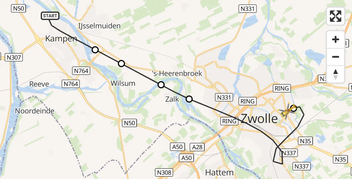 Vluchtroute Traumahelikopter Kampen - Isala Hospital Zwolle Heliport, 18 september 2026, 08:05