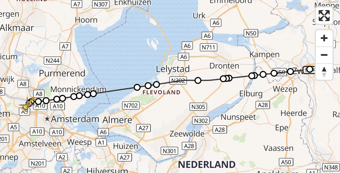 Vluchtroute Traumahelikopter Isala Hospital Zwolle Heliport - Amsterdam Heliport, 18 september 2026, 08:30