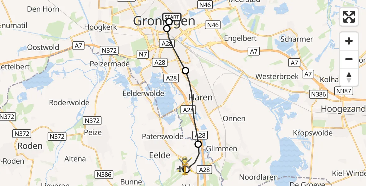 Vluchtroute Traumahelikopter Universitair Medisch Centrum Groningen - Groningen Airport Eelde, 18 september 2026, 08:39