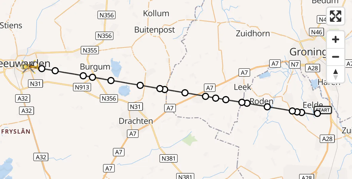 Vluchtroute Traumahelikopter Groningen Airport Eelde - Leeuwarden, 18 september 2026, 09:26