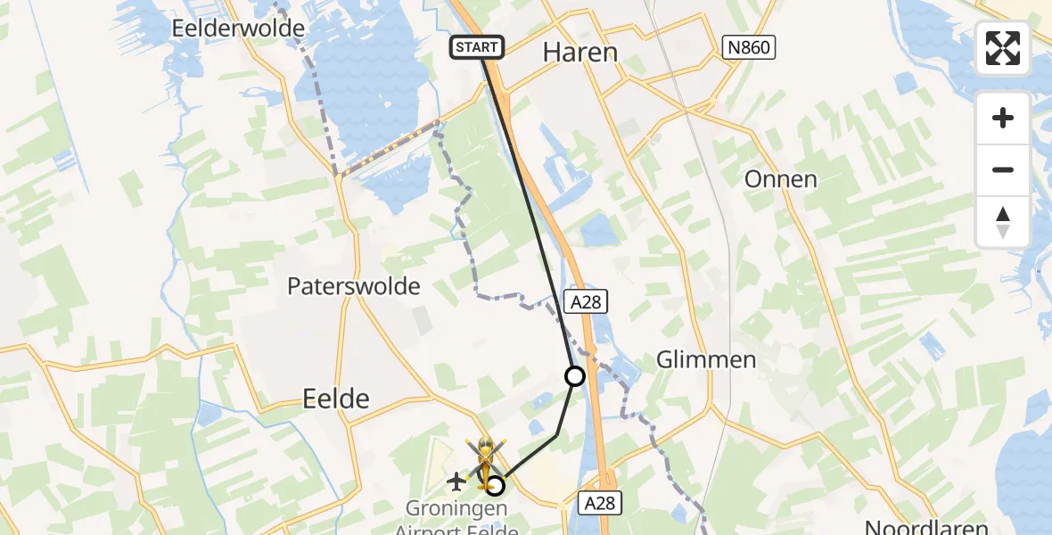 Vluchtroute Traumahelikopter Haren Gn - Groningen Airport Eelde, 18 september 2026, 11:04