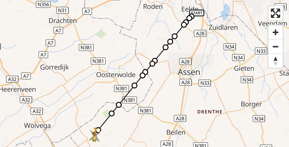Vluchtroute Traumahelikopter Groningen Airport Eelde - Vledder, 18 september 2026, 13:35