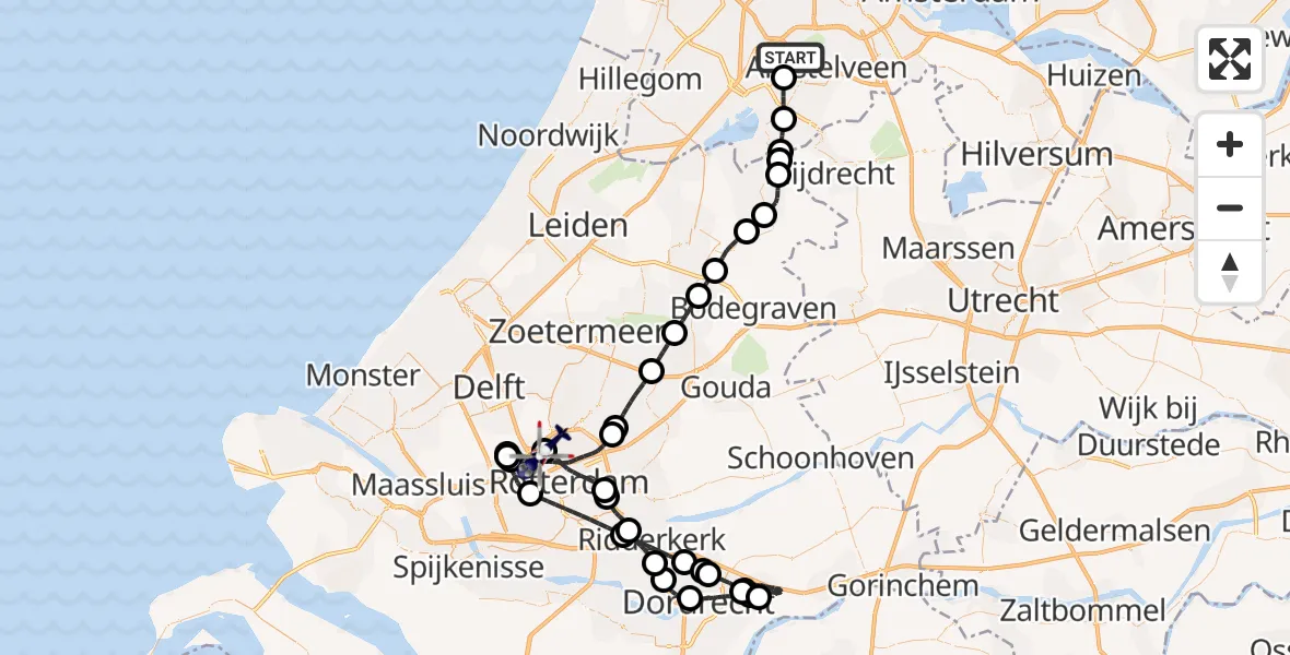 Vluchtroute Politiehelikopter Amsterdam Vliegveld Schiphol - Rotterdam The Hague Airport, 18 september 2026, 14:13