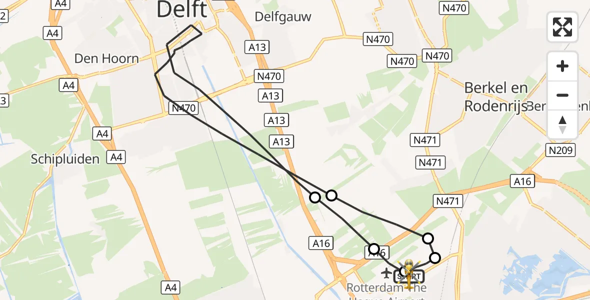 Vluchtroute Traumahelikopter Rotterdam The Hague Airport - Rotterdam The Hague Airport, 18 september 2026, 14:29