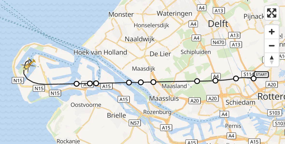 Vluchtroute Traumahelikopter Rotterdam The Hague Airport - Maasvlakte Rotterdam, 18 september 2026, 14:50
