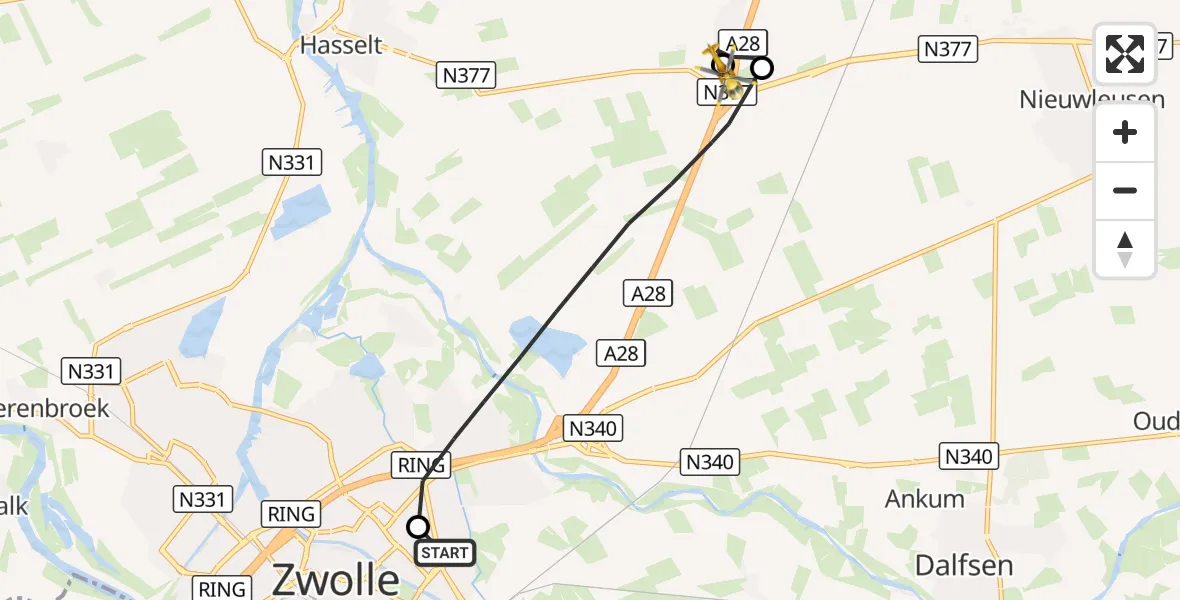 Vluchtroute Traumahelikopter Isala Hospital Zwolle Heliport - De Koperen Hoogte Helipad, 18 september 2026, 14:54