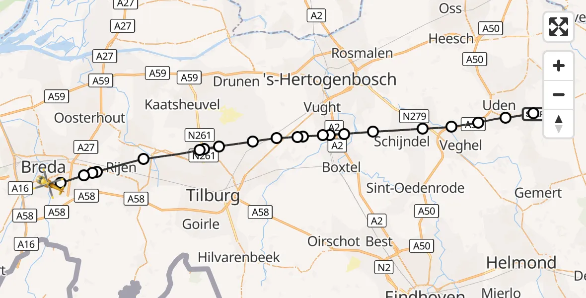 Vluchtroute Traumahelikopter Vliegbasis Volkel - Breda, 18 september 2026, 14:58