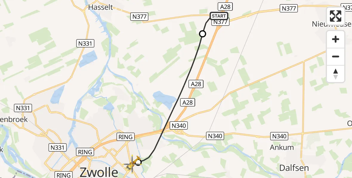 Vluchtroute Traumahelikopter De Koperen Hoogte Helipad - Isala Hospital Zwolle Heliport, 18 september 2026, 15:11