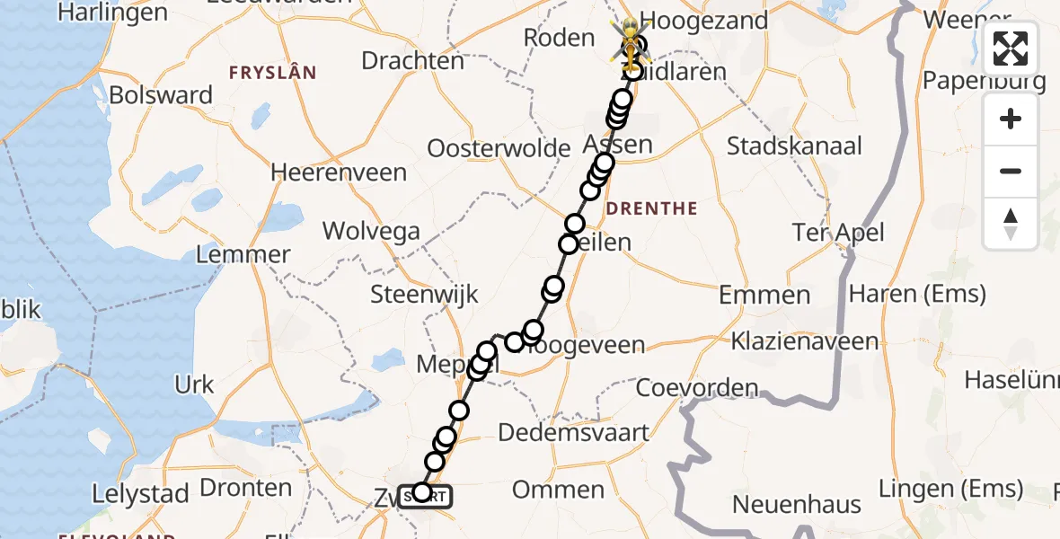 Vluchtroute Traumahelikopter Isala Hospital Zwolle Heliport - Groningen Airport Eelde, 18 september 2026, 15:26